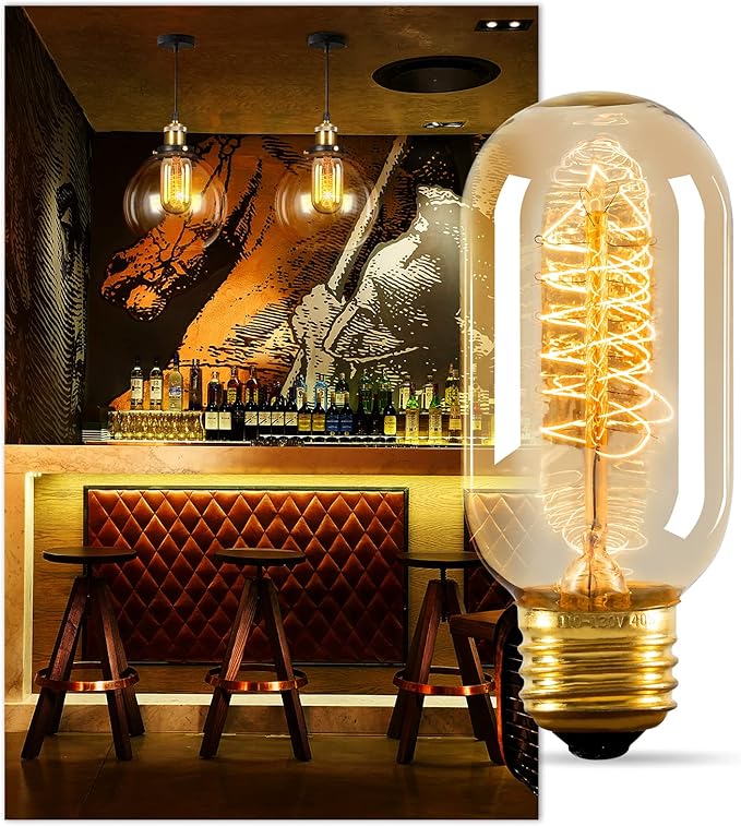 Edison Bulbs,6-Pack Vingtage Filament Light Bulb,T45 2700K Warm Light 40 Watt,110V-130V E26/E27 Base Dimmable Decorative Antique Screw Light Bulbs for Home Lighting Fixtures