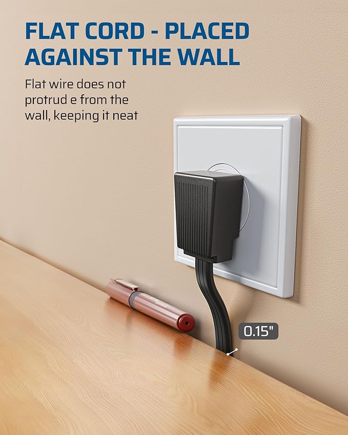 DEWENWILS 3 Outlet Extension Cord with Flat Plug, 1FT 16/3 Awg Grounded Power Cable for Indoor Use, SPT-3 Cord, Black, ETL Listed, 2 Pack