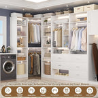 Corner Closet System with 5 Drawers, Closet Organizer System with 15+Shelvess & 4 Hanging Rods, 63.2"L * 63.2"W / 87.2"L * 39.2"W Reversible L Shaped Walk-in Closets, Load 2500+LBS, White