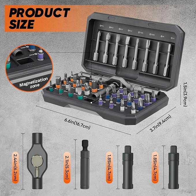 Saker 42 in 1 Magnetic Screwdriver Set, Multi Bit Free Combination Ratchet Screwdriver Set Portable Repair Tool Kit for Christmas Gifts Furniture, Computer, Bicycle and DIY Grey