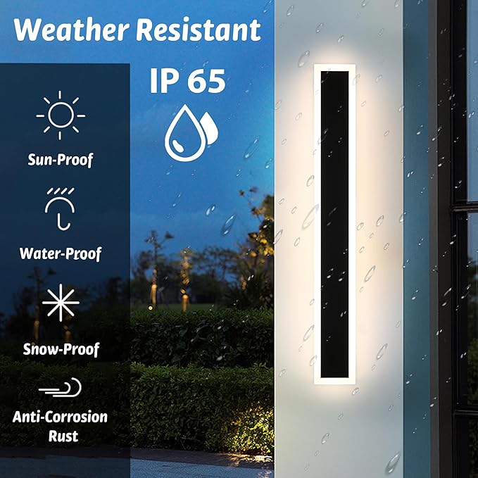 MELUCEE 2PCS 32in LED Long Wall Light Outdoor Wall Mounted Lighting Fixture 5.1in Wide Long Strip Wall Lamps IP65 Waterproof Suitable for Courtyard Exterior Wall Patio Garage, 3000K-6000K