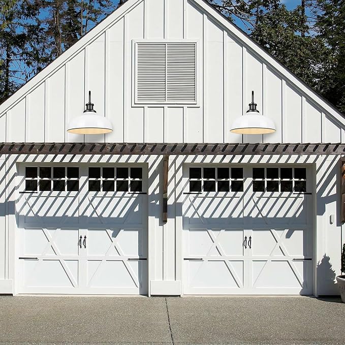 Outdoor Gooseneck Barn Light,16 Inch Dome Outdoor Wall Sconce Farmhouse Exterior Wall Mount Light Vintage Wall Lighting Fixture Industrial Wall Lantern for Porch, Entryway, Garage, RZ007L WH