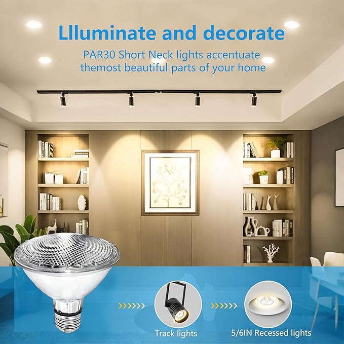 PAR30 Short Neck Halogen Flood Light Bulbs, 120V 75W PAR30 Light Bulb, Dimmable, High Output, E26 Medium Base, 2700K Warm Lighting, 3000 Hours for Recessed Light Bulb(6 Pack)