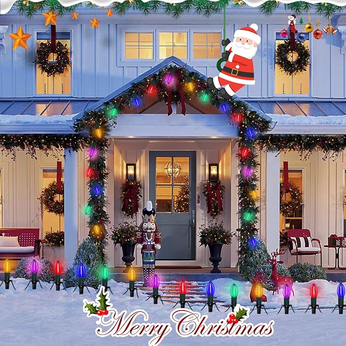 25 Pack LED Replacement Christmas Bulbs,Colored Plastic C9 Clear Replacement Bulbs Multicolor,Shatterproof C9/E17 Intermediate Base 0.6 Watt Great for Christmas Chandeliers Patio String Lights