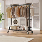 Raybee Heavy Duty Clothes Rack, Clothing Racks for Hanging Heavy Clothes 200+, Rolling Clothing Rack Load 485 LBS, Extendable & Adjustable Portable Commercial Garment Rack with Wheels, Black