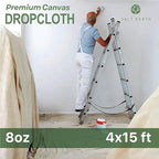 Canvas Drop Cloth by Salt Earth, Pack of 1 Reusable Paint Drop Cloth, 100% Recycled Cotton, All Purpose Painters Drop Cloth, Cotton Canvas Tarp Cover for Painter Furniture & Floor Protection (4x15FT)