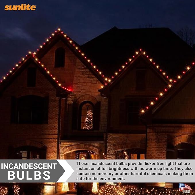 Sunlite 7C9/TR Incandescent 7-Watt, Intermediate Based, C9 Night Light Colored Bulb, Transparent Red, 25 Pack