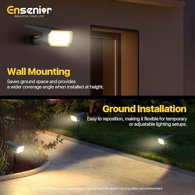 Ensenior Solar Spotlights Outdoor, Brightness Adjustable 3000K LED Solar Garden Lights, 56 LEDs Solar Powered Landscape Lights, Auto ON/Off, Waterproof, for Yard/Garden/Pathway - 6 Pack