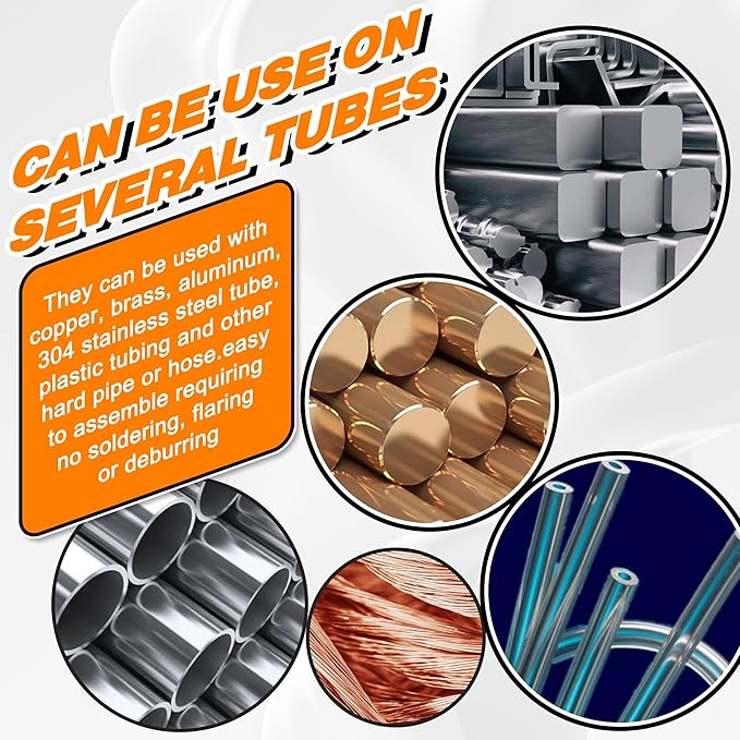 140PCS Compression Fittings Assortment kit - 3/8" of Brass Compression Sleeve Ferrule, Insert and Nuts,Used to Connect Lines for Air,Water,Fuel,Oil and Inert Gases