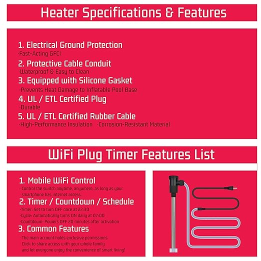 1800W Immersion Water Heater for Pool & Hot Tub – Portable Electric Submersible Heater with Auto Shut-Off, and WiFi Timer for Bathtub, Swimming Pool, Above Ground Pool, Baptistry, and Spa