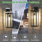 tewei Large Size Outdoor Wall Lantern Exterior Wall Light Fixture, Matte Black Porch Light Waterproof Outdoor Lights for House with Clear Glass Shade, E26 Base Wall Sconces for Garage (1 Pack)