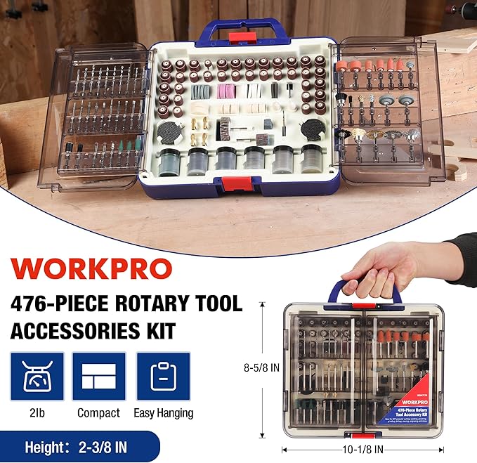 WORKPRO 476PCS Rotary Tool Accessories Kit, Rotary Tool Bits for Easy Cutting, Sanding, Grinding, Carving, Polishing, Drilling and Engraving