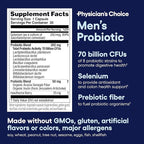 Physician's CHOICE Probiotics for Men - 70 Billion CFU - 8 Strains - w/Selenium & Organic Prebiotics - Supports Digestive Health, Microbiome, Colon, & Immune Health - Advanced Men's Probiotic - 30ct