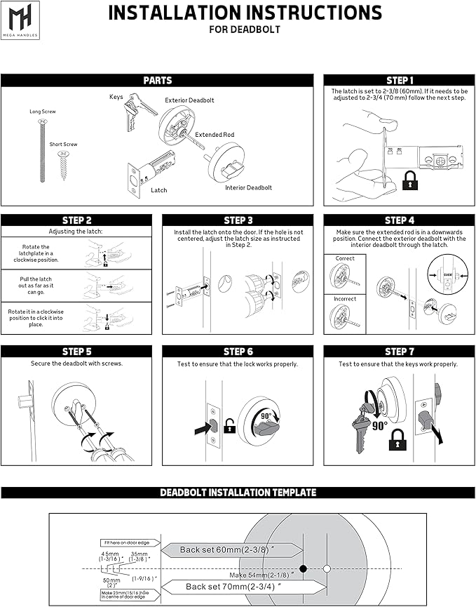 Mega Handles - Ronn Entrance Deadbolt I Deadbolt for Entry Lever Door Handle - Heavy Duty Round Lock for Left or Right-Handed Doors - Interior/Exterior Door Lever Deadbolt- Satin Nickel