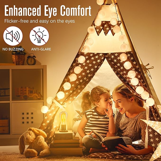 LED Edison Bulbs Dimmable, E26 Bulb 60 watt Equivalent, Soft White 2700K, ST58 Vintage Light Bulbs, 90+ CRI, 6W 600LM, E26 Medium Base, Clear Glass, 10 Pack