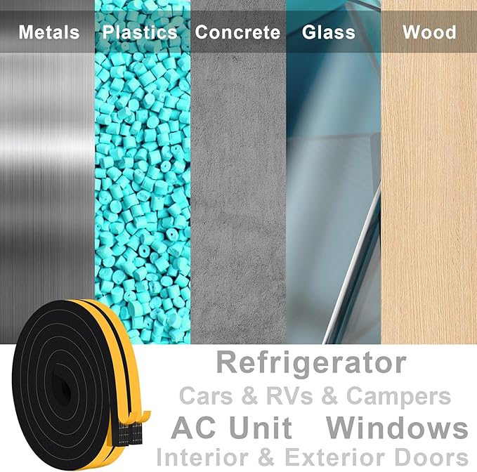 Window Insulation Weather Stripping, High Density Insulation Tape for Door, Soundproof Weatherproof Door Weather Stripping, Adhesive Foam Gasket Tape, Anti-Vibration(1/2 in x 1/2 in x 26Ft)