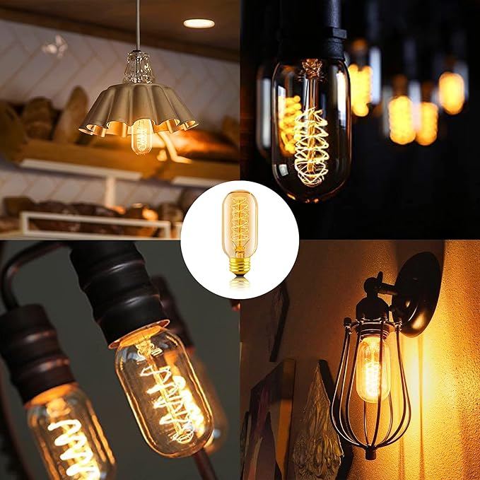 T45 Edison Bulbs 40W, 6 Pack Dimmable Retro Bulbs, 110V-130V, E26 Base Dimmable Decorative Antique Filament Bulbs, Amber Glass, 2200K Warm Yellow Incandescent Bulbs for Home Lighting Decor