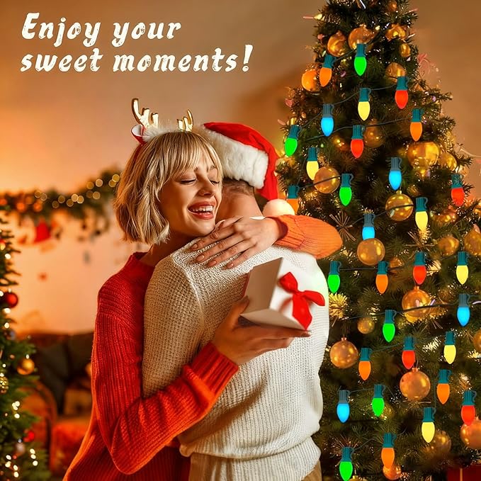 25 Pack C9 Multicolor Christmas Light Bulbs, C9 Multicolor Replacement Bulbs for Outdoor Patio Christmas String Lights, 7W Incandescent Night Light Bulbs, C9/E17 Intermediate Base Bulb,120V 7W bulb