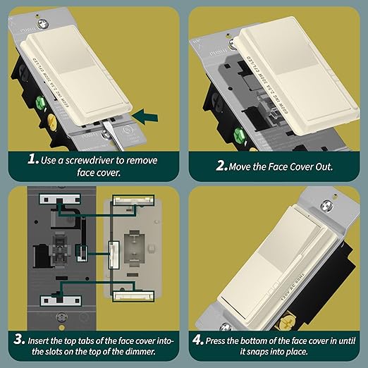 TOPGREENER Kalide Dimmer Light Switch, LED Dimmer Switch, Full Range Dimming, Single Pole/3-Way, 120VAC, 60Hz, 300W LED/CFL, Neutral Wire Not Required, Wall Plate Included, Light Almond, 2 Pack
