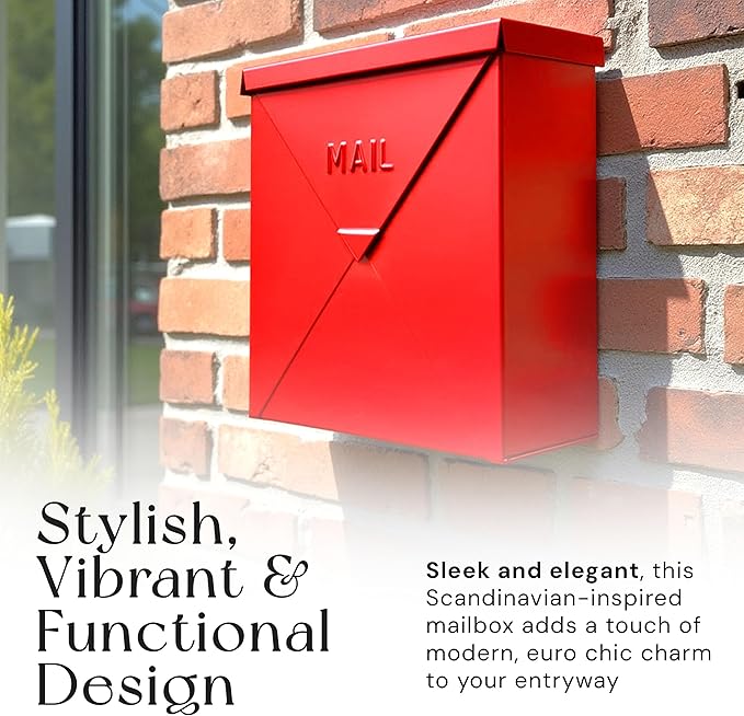 NACH Mailboxes for Outside Wall Mount, 10 x 10 x 4 inch Red Mail Boxes for House Outside, Waterproof Mailboxes for Outside - Chicago Style Mail Box