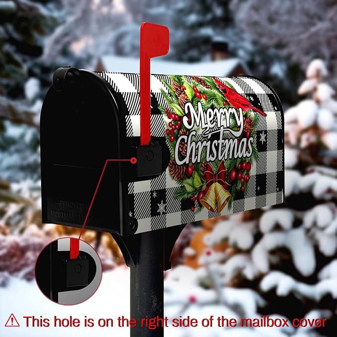 Merry Christmas Mailbox Covers Magnetic Standard Size Winter Buffalo Plaid Mailbox Post Cover Xmas Snowflake Mailbox Wraps Holiday Mailbox Decor Waterproof 21 X18 Inch