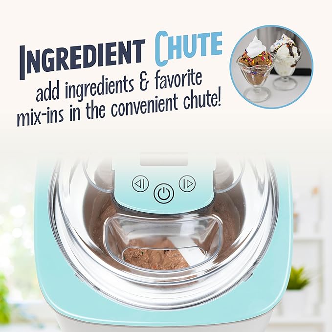 Nostalgia 2-Quart Electric Ice Cream Maker – Make Homemade Ice Cream, Gelato, Sorbet & Frozen Yogurt – No Salt/Ice Needed, Digital Controls, Mix-In Chute & Freezing Gel Canister – Stainless & Aqua
