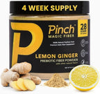 Pinch Magic Fiber | Prebiotic Fiber Supplement for Women & Men | Psyllium Husk Powder for Digestive & Gut Health Support | Keto, Vegan, Low Sugar Fiber Powder | USA-Made | Lemon Ginger, 28-Day Supply