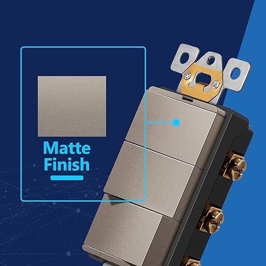 LIDER Matte Finish Lighted Triple Switch with Screwless Wall Plate, Combination Frameless Decorator Switch with Locator Light, Ground Terminal Single Pole, 15A 120V, UL Listed, Nickel, 2 Pack