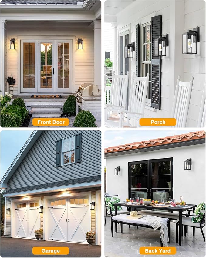 VIANIS Dusk to Dawn Outdoor Porch Lights Wall Mount, Modern Black Exterior Sconce Light for House, Waterproof Carriage Lamp, Anti-Rust Aluminium Wall Lantern with Tempered Seed Glass Shade for Garage