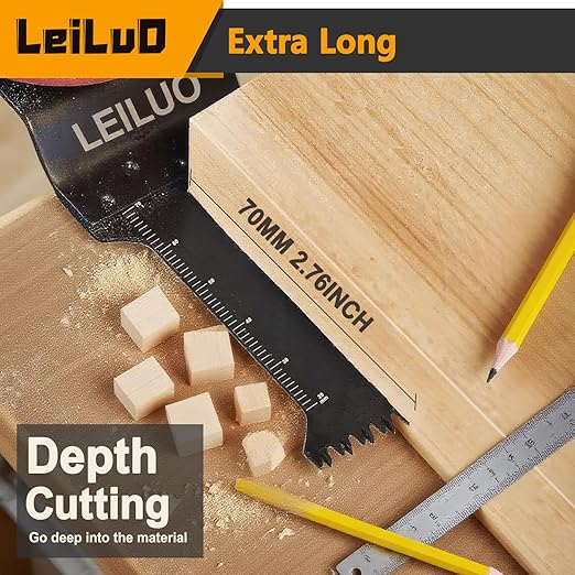 LEILUO 70mm Japanese Teeth Oscillating Saw Blade 15Pcs Extra-Long Multitool Blades Set CRV Material Fast & Clean Wood Cutting Oscillating Tool Accessories Compatible with DeWalt, Makita and More