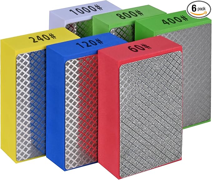6pcs Diamond Hand Polishing Pads for Ceramic Tile Glass Grinding,Sanding Blocks Polishing 60#,120#,240#,400#,800#,1000#