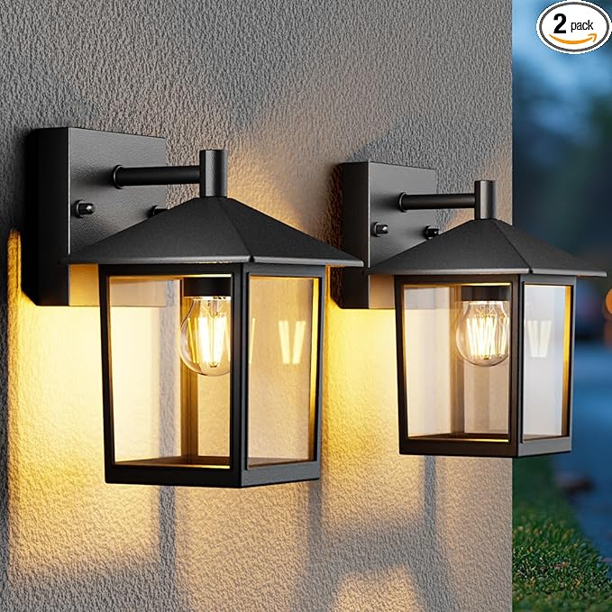 zemty Outdoor Wall Light Fixtures, Matte Black Exterior Front Porch Light with E26 Socket, Waterproof Exterior Wall Sconce Lighting Lamp for House, Doorway, Garage,2Pack(Bulb Not Include)