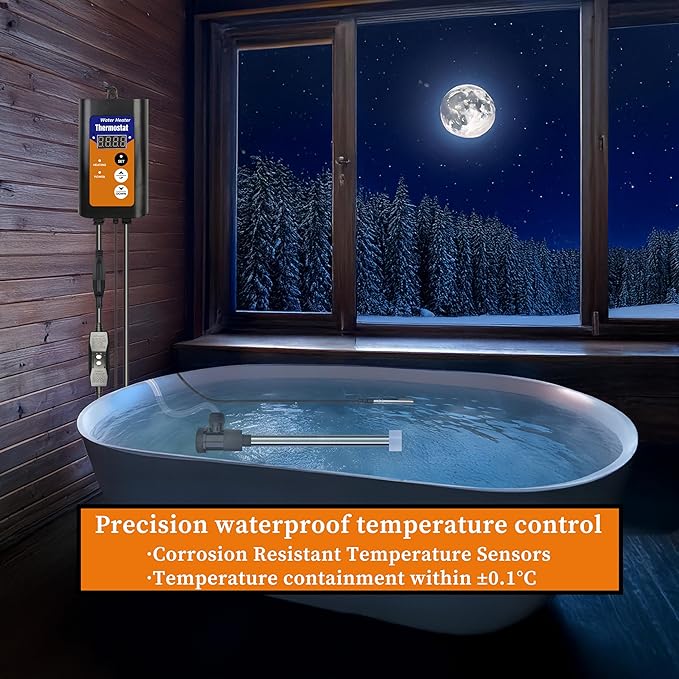 1300W Fully Submersible, Portable Electric Pool and Hot Tub immersion Water Heater with Temp Control & GFCI Leakage Protection for Bathtubs, Buckets, inflatable pool, spa tub & pool