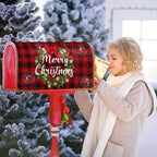 Kawani Merry Christmas Mailbox Covers Magnetic Standard Size 25.5x21 Inch Winter Christmas Wreath Red Black Buffalo Plaid Mailbox Cover Xmas Holiday Wraps Post Box Cover for Garden Yard Decor