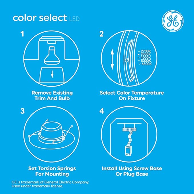 GE Color Select LED Recessed Downlight Fixture, RS6 Indoor Floodlight, 6-Inch, Multiple Color Temperatures, 75 Watt Replacement (3 Pack)