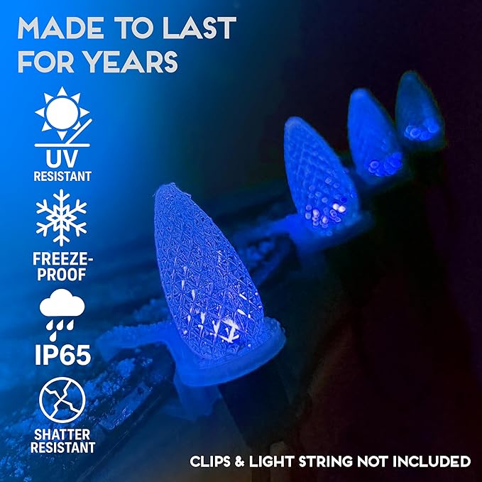 HLO Lighting Set of 500 Blue C9 Faceted LED Christmas Light Bulbs for Indoor & Outdoor Use | Durable Replacement Bulbs