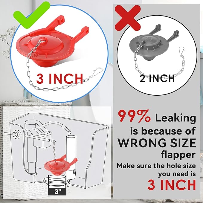 Saillong 3 Inch Universal Toilet Tank Replacement Kit, Toilet Flusher Fill Valve with Low Flow Flapper Repair Kit, Side Mount Flush Brass Handle, Adjustable Water Level, Easy to Install(Red)