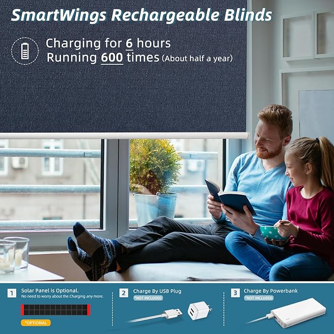 SmartWings Motorized Smart Blinds with Remote, Custom Automatic 100% Blackout Roller Shade Compatible with Alexa/Homekit/Google, Electric Smart Blinds for Indoor Windows, Eclipse Denim
