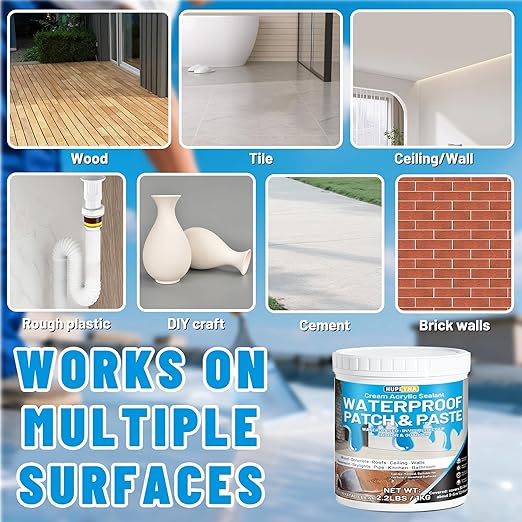 Waterproof Patch & Seal Rubberized Sealant Paste, 2.2lbs Anti-Leakage Clear Waterproof Paste Invisible Indoor & Outdoor Repair for Curved and Vertical Surfaces Wood, Tile, Stone, Roofs, Wall