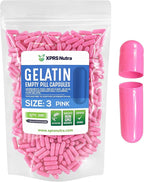 XPRS Nutra Size 3 Empty Capsules - 500 Count Empty Gelatin Capsules - Empty Pill Capsules - DIY Capsule Filling - Pure Bovine Pill Capsules Empty Gel Caps (Pink)