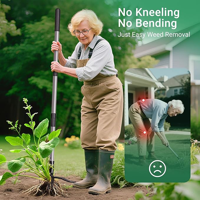 Suchtale Metal Weeder，Stand Up Weed Puller Tool with Long Handle – Heavy-Duty All-Metal Weeder with Upgraded Pincer Claw – Pull Weeds from The Root Without Bending, Pulling, or Kneeling