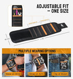 HiRui Magnetic Wristband for Tools – Ultra-Strong 15 Neodymium Magnets Hold Screws, Nails & Bits, Dual Pockets – Hands‑Free for DIY, Home Repairs, Auto – Gift‑Ready for Dad, Husband, Grandpa (Black)