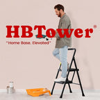 HBTower Step Ladder, Folding Step Stool with Wide Anti-Slip Pedal, Sturdy Steel Ladder, Convenient Handrail, Lightweight, Portable Steel Step Stool