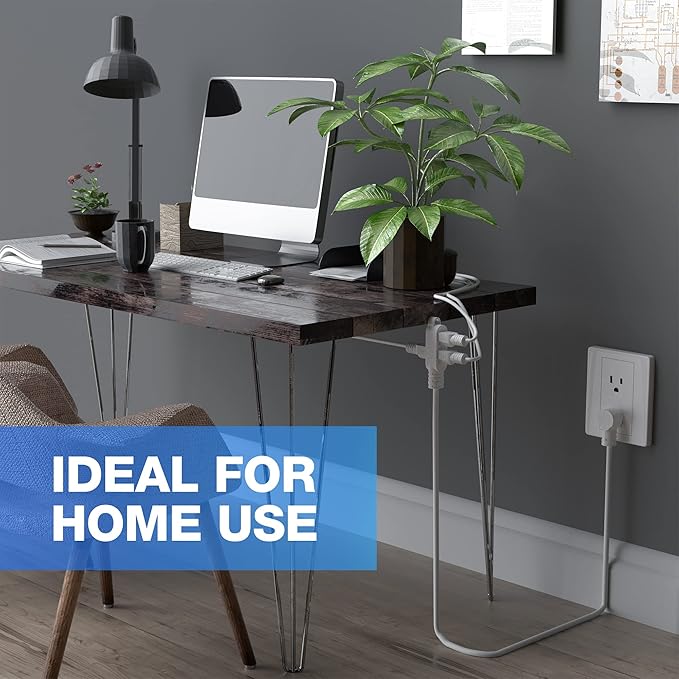 3 Prong Power Extension Cord with Multiple Outlets 15 FT, 16/3 Gauge Multi 3 Outlet Wire, 90 Degree Angled Male Plug, 16 AWG Grounded Wire (13A 125V 1625W), ETL Listed, White Cable with 25 Cable Ties