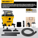 DEWALT 10 Gallon 5.0 Peak HP STEALTHSONIC Shop Vacuum Wet and Dry, Ultra Quiet Wet Dry Vac, Ideal for Jobsite, Garage, Car & Workshop, DXV10P-QT with Attachments & Powerful Suction, Portable Cleaning