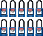 ABUS Blue Pack of 10 Lockout Tagout Premium Solid Body Safety Padlock Set - OSHA Compliant Loto Locks Insulated Against Electric Shock, Keyed Different, 1 Key Per Lock