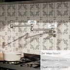 FORIOUS Pot Filler Faucet Brushed Nickel, Folding Stretchable Solid Brass Wall Mount Commercial Traditional Faucet Over Stove with Antique Double Joint Swing Arm for Kitchen Restaurant Vintage