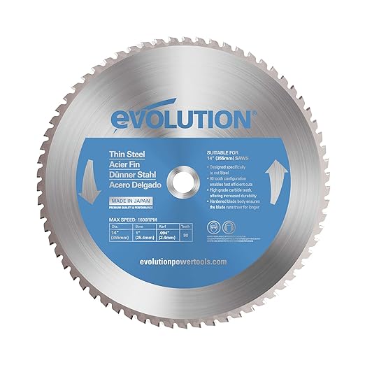 Evolution 14BLADETS 14" 90T Thin Steel Blade TCT Saw Blade for Evolution S14CPS, S15CPS, S355MCS, S355CPSL, S380CPS, EVOSAW380 1" Arbor Max 1600 RPM Precision Cutting for Metalworking