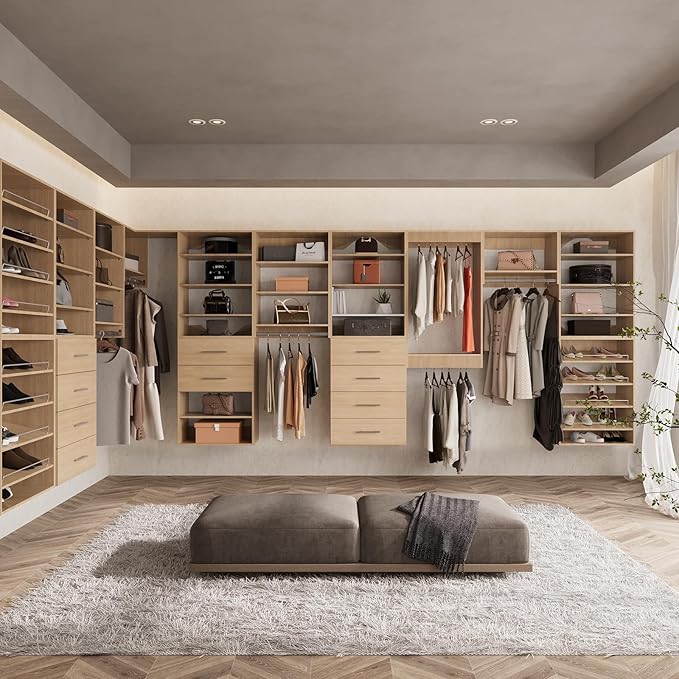 ROOMTEC 19.5" 4 Drawer Short Tower Closet Unit, Modular Closet System with Drawers and Shelf, Wardrobe Organizer for Bedroom or Walk-in Closet, Wall Mounted, Customizable Clothes Storage Unit, Wood