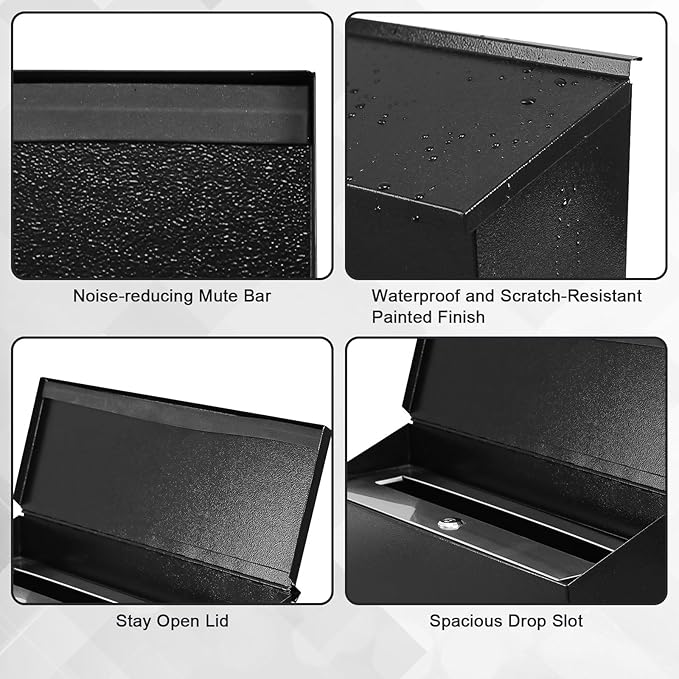 KYODOLED Locking Wall Mount Mailboxes for Outside, Large Capacity Mail Box for House with Key Lock, Security Drop Box, Metal Post Box for Home, Office Decorative,15.7 * 9.9 * 4.9in